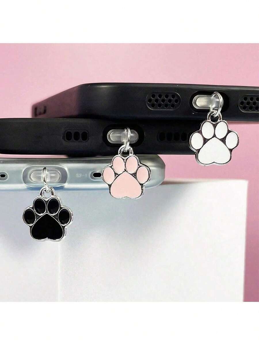 3 piezas Accesorios de tapón antipolvo de metal con diseño de pata de gato, tapón para puerto de carga de teléfono - Multicolor - Ver 1