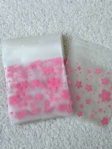 100个7cm*7cm+3cm加厚哑光粉色樱花自粘袋，优雅ins风珠宝/礼品包装袋，附赠粉色樱花印花小卡片，适用于派对、节日或促销文具礼品，尤其适合情人节、婚礼等场合。 - 7x7+3cm粉紅櫻花 - 查看 2