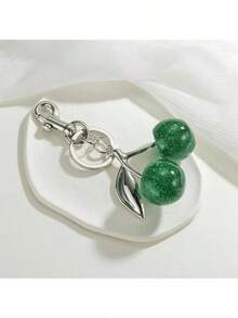 Cherry Shaped Keychain Bag Charm, Cute Car Keyring Accessory For Women, Perfect Christmas & Valentine's Day Gift - 銀色+綠 - 查看 7