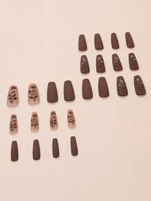 24pcs/Set Cartoon Cute Butterfly Shaped Press-On Nails, Short Square Nail Stickers, Nail Art Supplies - Multicolor - View 2