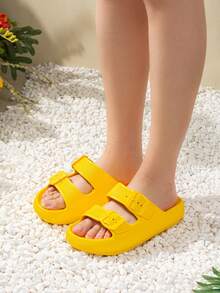 2024 New Summer EVA Platform Versatile Outdoor Wear Anti-Slip Durable Shock-Absorbing Double Buckle Sandals Women's Fashion Home Lightweight Comfortable Slippers - Yellow - View 7