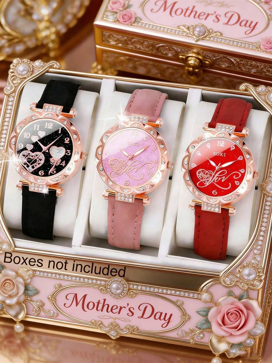 一套女士休闲时尚数字表盘石英表，适合日常佩戴、生日礼物、返校季、感恩节、浪漫场合，完美礼物（不含礼盒）