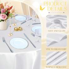 1 Pack 120 Inch Round Tablecloth Satin White Round Table Cover, Silky Satin Dining Table Cloth For Wedding, Party, Banquet, Restaurant, Formal Events - White - View 4