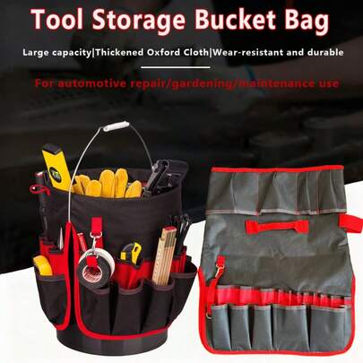 1pc Heavy Duty Oxford Cloth Bucket Tool Bag, Multi-Functional Multi-Pocket Garden Tool Organizer, Portable Tool Storage Bag Fits Standard Bucket For Gardening, Home Repair & Construction