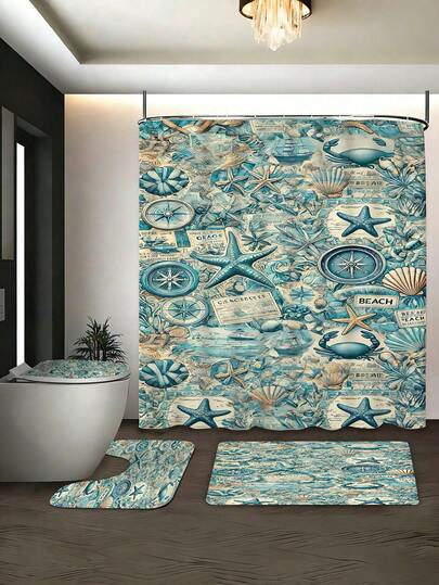 Bộ đồ dùng phòng tắm phong cách hàng hải cổ điển Mỹ (1/3/4 món), tươi mới và thoải mái với không khí mùa hè, trang trí nhà cửa, rèm phòng tắm, bộ phụ kiện phòng tắm, bao gồm rèm tắm, bộ rèm phòng tắm. Rèm tắm nhiều kích cỡ và bộ đồ dùng đồng bộ, vải polyester bền, chống nấm mốc, bộ trang trí phòng tắm bao gồm rèm tắm, thảm chữ U cho bồn cầu, thảm chống trượt, bọc bồn cầu và 12 móc treo rèm tắm, thích hợp làm quà tặng Ngày của Mẹ, quà tặng mùa tựu trường.