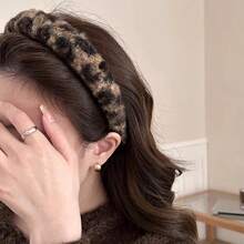 1件新款时尚豹纹仿毛皮发箍，女士简约百搭高冠发箍，防滑化妆洗发发饰 - 彩色 - 查看 5