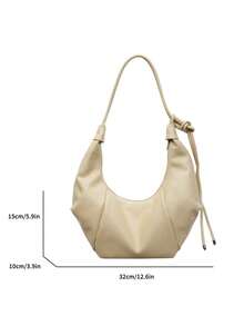 1 pezzo Borsa a spalla in PU tinta unita, borsa a mezzaluna di grande capacità alla moda, adatta per donne adulte, abbigliamento elegante e shopping all'aperto - Butter Yellow - Visualizzare 2