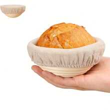 1pc Round Rattan Bread Proofing Basket With Liner, Sourdough Dough Baking Basket, Multifunctional Kitchen Tool, Handmade Bread Shaping Basket, Natural Rattan Material, Perfect For Sourdough And Yeast Baking - Essential Artisan Baking Tool For Home And Professional, Yeast Dough Baking, Homemade Bread Making, Bread Proofing Basket, Baking Essentials, Handmade Bread Tool, Suitable For All 12 Months - White - View 9