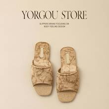1pc Premium Linen Slippers, Women's All Season Indoor Anti-Slip Slippers, Vintage Floral Print Elegant & Comfortable, Natural Linen Breathable Material Soft & Firm Slippers - Khaki - View 2