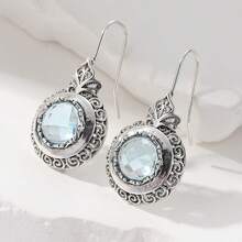 Orecchini pendenti con zirconia sintetica, design floreale rotondo realizzato a mano, adatti per uso quotidiano e varie occasioni, un regalo raffinato e sorprendente per le signore - Argento - Visualizzare 1