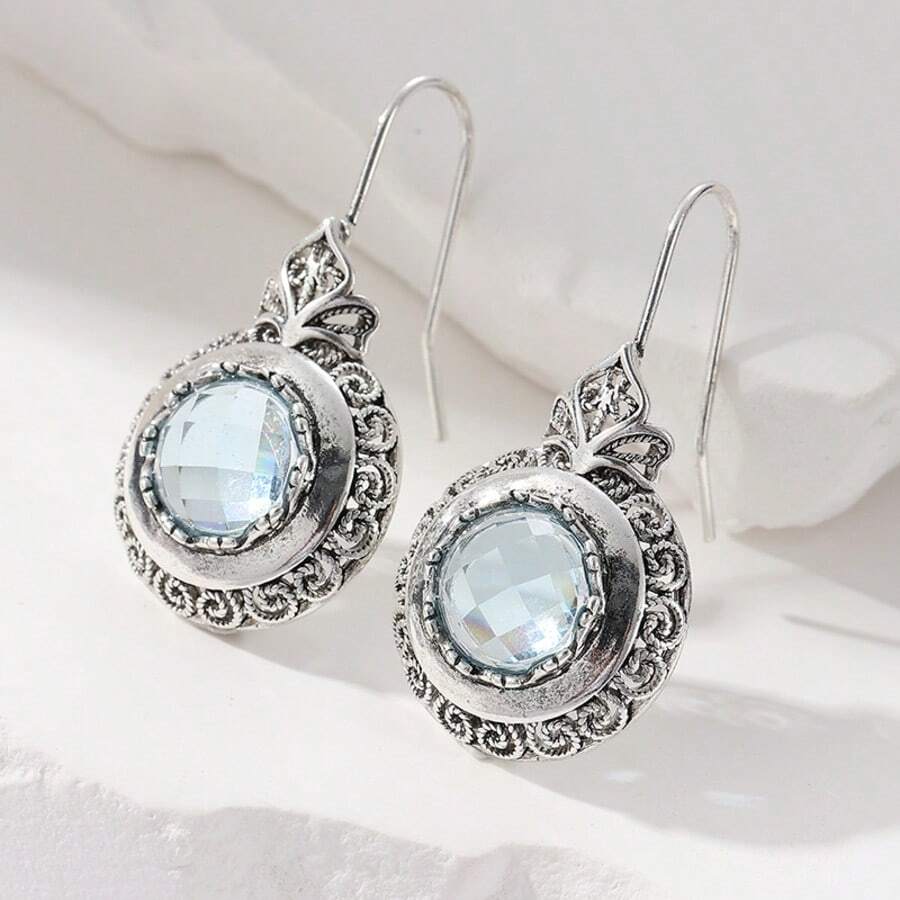Orecchini pendenti con zirconia sintetica, design floreale rotondo realizzato a mano, adatti per uso quotidiano e varie occasioni, un regalo raffinato e sorprendente per le signore - Argento - Visualizzare 1