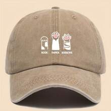 1pc Fun Cat Paw "ROCK PAPER SCISSORS" Printed Baseball Cap, Breathable And Comfortable, Black Vintage Dad Hat, Adjustable Size, Unisex Truck Driver Cap, Ideal Outdoor Sun Hat For Men And Women, Perfect Gift For Mom On Valentine'S Day, Mother'S Day, Or Birthday. ,Mother's Day Gifts - 黑色 - 查看 11