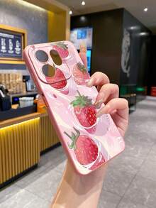 1pc Floating Strawberry Camera Anti-Drop Phone Case Compatible With Apple, /Galaxy, - Pink - View 8