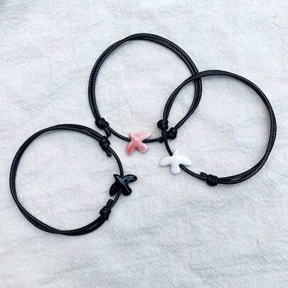 Vòng tay gốm hình chim bồ câu có thể điều chỉnh, vòng tay bện bằng dây sáp Hàn Quốc, kiểu dáng unisex.