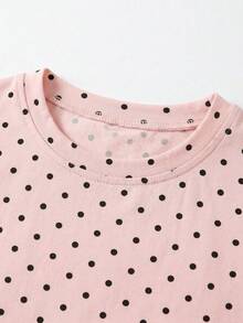 女童可爱休闲粉色波点圆领短袖上衣，春夏款 - 粉色 - 查看 3