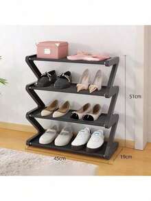 1pc 4-Tier Z-Shaped Shoe Rack, Plastic Freestanding Storage Shelf, Multi-Function High Capacity Storage Rack, Easy Assembly Floor Standing, No Tools Required, Stackable, Essential For Home & Dorm, Space Saving, Organizer For Shoes, Boots & Miscellaneous, Suitable For Hallway, Wardrobe, Living Room, Bedroom - Multicolor - View 20