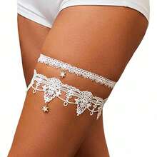 [Free Shipping]Garter Lace Thigh Garters For Bride Rhinestone Bridal Garter For Women(2 Pcs) - White - View 1