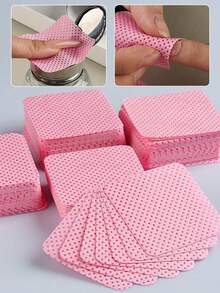 1000 miếng khăn lau móng không xơ, miếng tẩy sơn móng tay, khăn lau mi giả, miếng tẩy sơn móng tay acetone mềm mại không dệt, dùng để chuẩn bị móng và tẩy sơn móng tay gel. - Hồng - Xem 2