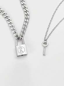 2 piezas de Collar con Candado Estilo Hip Hop de Aleación Plateada Pareja Adecuado para Regalos de Citas - Plateado - Ver 12