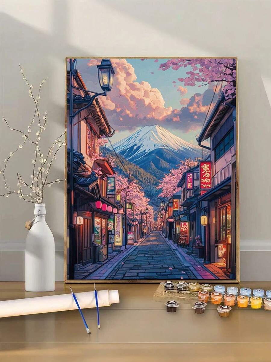 30*40cm Kirschblüten Landschaft DIY Malset nach Zahlen, geeignet für Schlafzimmer Dekoration und Wandkunst, für Anfänger geeignet, perfektes Geschenk für Familie und Freunde, rahmenlos Muttertags Geschenk, Raumdekoration, Heimdekoration, Schlafzimmerdekoration, Leinwandkunst, gerahmte Wandkunst