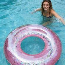 1pc Transparent Sequin Inflatable Swimming Ring, Thick PVC Crystal Swimming Ring Armpit Float, Adult - Clear - View 12