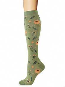 6 Pairs Women Floral Pattern Knee High Socks, Compression Socks For Fitness, Cycling, Running, Sports - Multicolor - View 3