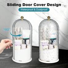Toothbrush Holders With Sliding Lid, Rotating 3 Slots Bathroom Organizer Countertop, Tooth Brush Toothpaste Holder Bathroom Counter Stand Caddy For Vanity Makeup Brushes Holder - 白色 - 查看 2