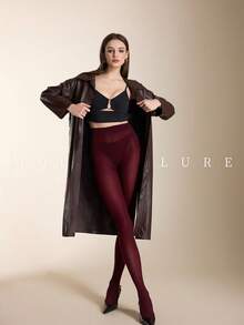 MOIRÉALLURE 1雙女款純色時尚緊身褲，適合日常搭配與夜店風格 - 酒紅色 - 查看 6