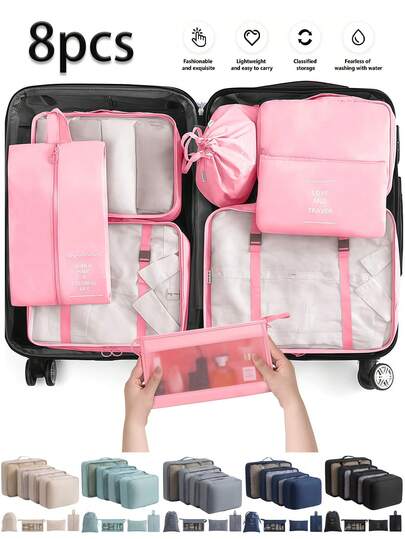Bộ 8 túi đựng đồ du lịch xách tay - Sắp xếp quần áo, giày dép và đồ lót dễ dàng - Hoàn hảo để đóng gói hành lý và vali. Túi đựng đồ du lịch in hình khẩu hiệu, túi đựng giày dép, đồ dùng vệ sinh cá nhân và đồ giặt. Đồ dùng học tập, đồ dùng cho trường học, trang trí phòng ký túc xá, trang trí phòng ngủ, đồ dùng thiết yếu cho sinh viên, giáo viên, túi đựng đồ, hộp đựng quần áo, bộ túi du lịch, bộ sắp xếp đồ dùng du lịch, đồ dùng thiết yếu khi đi du lịch.