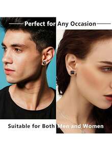 Bộ 2 đôi bông tai thép không gỉ màu đen, kiểu dáng tối màu, đính đá Zirconia, phong cách Âu Mỹ, chất liệu cao cấp độc đáo, trang sức tai trung tính, phụ kiện xỏ lỗ thời trang cá nhân hóa. - màu đen - Xem 4