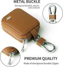 PU Leather Wireless Earbuds Case With Keychain, Compact Zipper Pouch For Earphones, Soft-Lined Travel Storage Bag – Brown, Gift Ready For Most Models - Brown - View 3