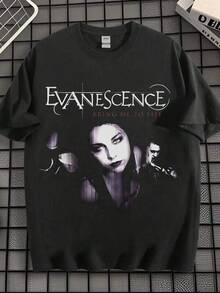 2026 Fashionable Casual T-Shirts For Girls And Boys, EWH Retro, Rock, Men's Short-Sleeved T-Shirt, Evanescence Band, Iconic, Printed, Relaxed Street Style, Top, Music, Culture, Street-Style Anime T-Shirt, Graphic T-Shirt, Street-Style Graphic T-Shirt, Suitable For Role-Playing, Casual Men's T-Shirt, High-Quality Cotton, Comfortable Design, Anime Fashion For Comic Lovers, Parent-Child Outfits, Anime Merchandise, Size 2-10 Years, S-XXXL, Men's Clothing, Tops For Women, Perfect Gift For Back To School And Mother's Day, Can Be Combined With Parent-Child Outfits. - 黑色 - 查看 1