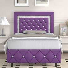 Upholstered Bed Frame, Modern Platform Bed Frame With Headboard And Footboard, No Boxing Spring Needed, Easy Assembly, Black// Pink/ Purple/ White/ Beige / Green, Twin/ Full// King - 紫色 - 查看 13