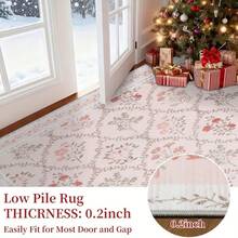 YIHOUSE Floral Print Rug, Moroccan Plaid Washable Rug, Modern Pale Color Non-Slip Fine Rug For Classrooms, Game Rooms, Dormitories, Bedrooms, Living Rooms, Multi-Color Decorative Rugs (Beige/ Green/ Pink) - 粉色 - 查看 6