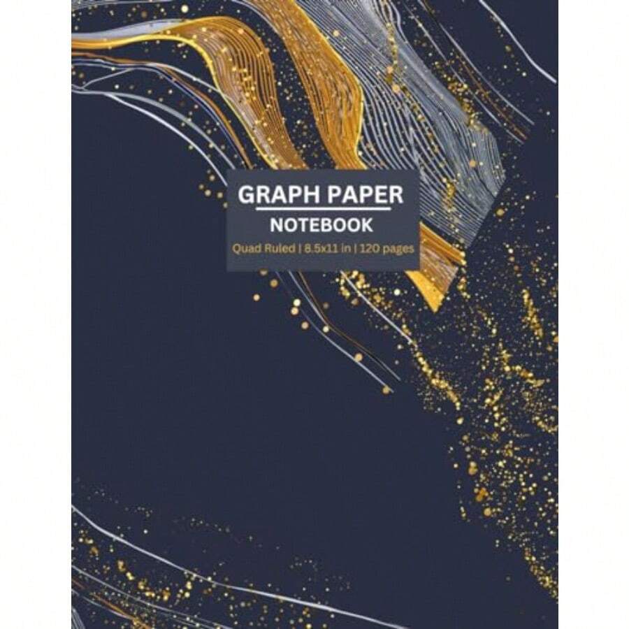 Graph Ruled 120 pages Black Gold 8.5 x 11 in Grid Notebook: Graph Paper Composition Notebook - como en la foto - Ver 1