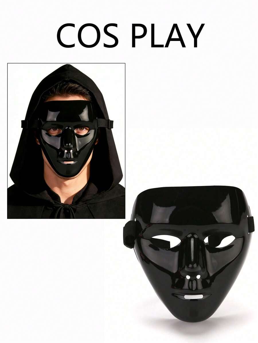 1pc Black Mysterious Full Face Mask, Suitable For Cosplay, Horror Party, Daily Use, Photo Props - Black - View 1