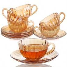 Juego de 6 tazas de té y platillos de vidrio tazas de café con cuchara de acero inoxidable aptas para lavaplatos y microondas para café expreso capuchino latte jugo de té 6 onzas/180 - mbar - Ver 1
