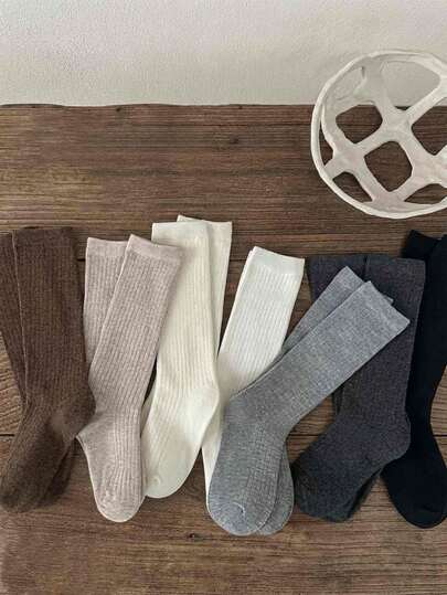 1 đôi tất dài đến bắp chân màu trơn cho trẻ em, phù hợp cho cả bé trai và bé gái, dùng hàng ngày, mùa xuân/thu.