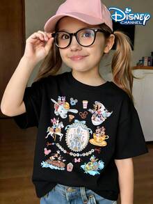 Best Day Ever Castle Cartoon Disneyland Print Summer Tops, Disney Graphic Tee, Perfect For Cute Girls. Teen Girl Gift,Tween Summer Clothes,Comfortable And Breathable Children's Short-Sleeved T-Shirt. Suitable For Both Boys And Girls.Suitable For Daily Wear, Vacations, Outdoor Activities, And As A Children's Gift. - Black - View 2
