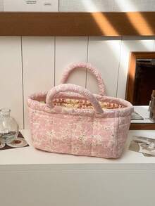 Cesta de almacenamiento con flores pequeñas y delicadas con asas dobles, organizador de maquillaje para el hogar y el dormitorio - Multicolor - Ver 9