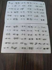 RINTOLER Bộ 36 đôi khuyên tai mini bằng nhựa không gây dị ứng, thiết kế tối giản, cá nhân hóa, nhiều màu sắc, họa tiết ngẫu nhiên, màu hơi tối hơn, chất liệu nhựa (Có thể có sự khác biệt nhỏ về màu sắc giữa sản phẩm thực tế và hình ảnh do ánh sáng và góc chụp). - Bạc - Xem 6