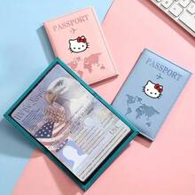 SANRIO 1pc Cute & Fashionable Hello Kitty Pattern Passport Holder, Suitable For Men And Women, Travel Essential, Designed With Letter, Plane And World Map, Perfect Gift For Fans - Multicolor - View 5