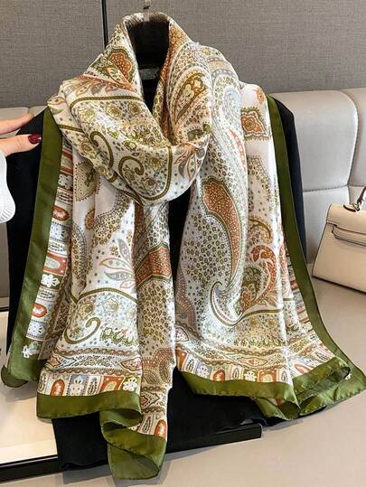 1 pieza Nuevo estampado de flores de anacardo de primavera, bufanda larga versátil, chal/pañuelo multifuncional para fotografía, protección solar, viaje, de 80*180cm, adecuado para fotografía, viaje, citas, caminatas, fiestas