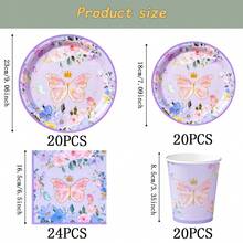 Bộ đồ dùng ăn uống dùng một lần hình vương miện bướm tím, đĩa tiệc 7/9 inch, đĩa giấy, cốc, khăn ăn dùng một lần, thích hợp cho các dịp lễ, đám cưới, lễ đính hôn, sinh nhật, tiệc tùng, lễ kỷ niệm. - Nhiều màu - Xem 6
