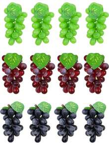 1-12pcs Artificial Realistic Grape Bunches, Black Purple Red Green Rubber Fruit Decor, Suitable For Bowl Fillers, Wedding Party Home Fruit Wine Decoration - Multicolor - View 2