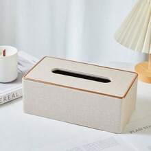 Luxury PU Leather Magnetic Tissue Box Holder, Rectangular Napkin Box Cover Suitable For Bathroom, Home, Office, Beige, Magnetic Tissue Box - Beige - View 2