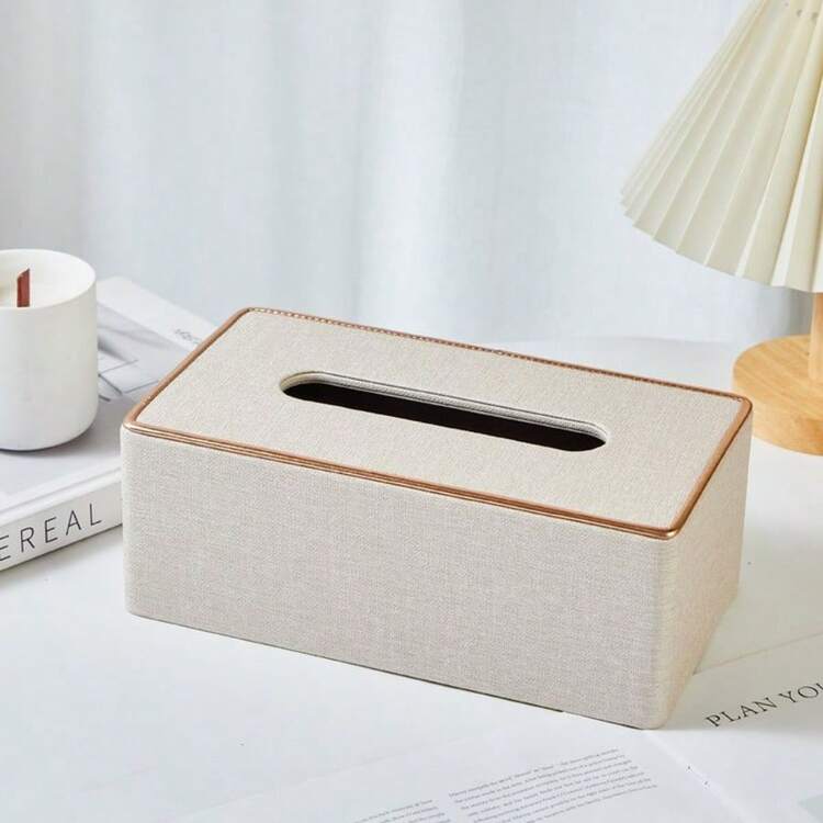 Luxury PU Leather Magnetic Tissue Box Holder, Rectangular Napkin Box Cover Suitable For Bathroom, Home, Office, Beige, Magnetic Tissue Box - Beige - View 2
