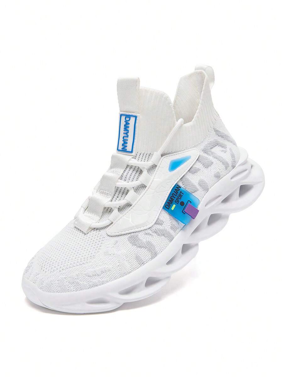 Zapatillas de punto texturizadas para hombres con suela con cojín ondulado antideslizante, zapatos de moda para el streetwear urbano y el paseo diario - Blanco - Ver 1