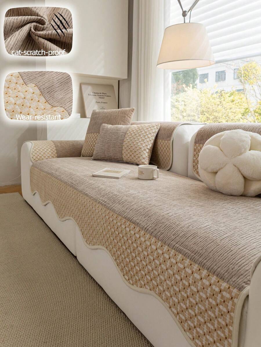 1pc European Elegant Lace Sofa Cushion, Light Luxury Minimalist Sofa Cover, Anti-Slip Anti-Dust Anti-Scratch, Beautiful Sofa Decoration, All Season Universal, Suitable For Bedroom Living Room Office Study, Suitable For 1-4 Seater L-Shaped Sofa, Sofa Cover