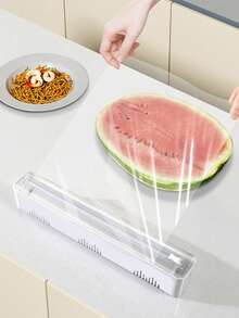 1 pieza Cortador reutilizable de película adherente, dispensador ajustable de envoltura adherente con caja de almacenamiento, cortador de papel de aluminio con caja de almacenamiento, adecuado para encimera y cajón - Multicolor - Ver 3